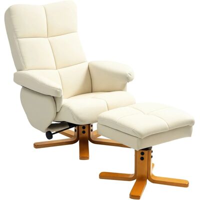 HOMCOM Relaxsessel mit Hocker Holz Kunstleder Cremeweiß B80 x T86 x H99cm HOMCOM Relaxsessel mit Hocker Holz Kunstleder Cremeweiß B80 x T86 x H99cm