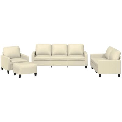 vidaXL 4-Tlg Sofagarnitur mit Kissen Creme Kunstleder 3201404 vidaXL 4-Tlg Sofagarnitur mit Kissen Creme Kunstleder 3201404