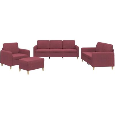 vidaXL 4-Tlg Sofagarnitur mit Kissen Weinrot Stoff 3202068 vidaXL 4-Tlg Sofagarnitur mit Kissen Weinrot Stoff 3202068