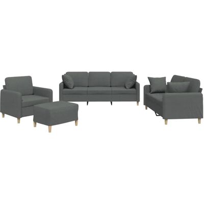vidaXL 4-Tlg Sofagarnitur mit Kissen Dunkelgrau Stoff 3202079 vidaXL 4-Tlg Sofagarnitur mit Kissen Dunkelgrau Stoff 3202079