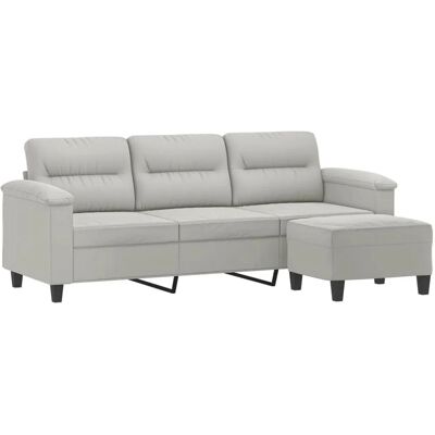 vidaXL 3-Sitzer-Sofa mit Hocker - Mikrofaser Hellgrau vidaXL 3-Sitzer-Sofa mit Hocker - Mikrofaser Hellgrau