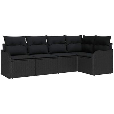 vidaXL Garten-Sofa-Set mit Kissen 5-Tlg Schwarz Poly Rattan 3354372 vidaXL Garten-Sofa-Set mit Kissen 5-Tlg Schwarz Poly Rattan 3354372