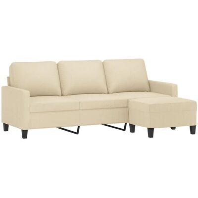 vidaXL 3-Sitzer Creme Stoffsofa mit Fußhocker - Sofa vidaXL 3-Sitzer Creme Stoffsofa mit Fußhocker - Sofa