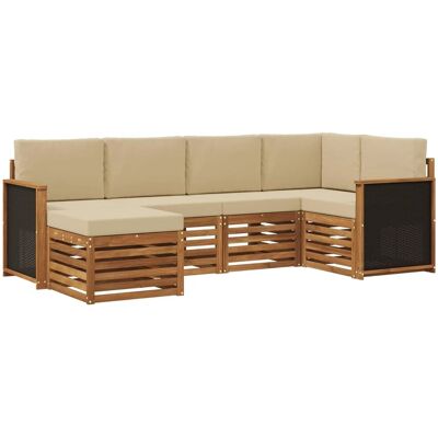 vidaXL Ecksofa Set 5 Stk Natur Massives Akazienholz und Polyester 3384554 vidaXL Ecksofa Set 5 Stk Natur Massives Akazienholz und Polyester 3384554