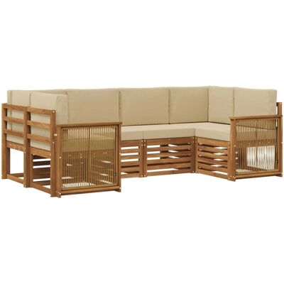 vidaXL Ecksofa Set 5 Stk Natur Massives Akazienholz und Polyester 3384779 vidaXL Ecksofa Set 5 Stk Natur Massives Akazienholz und Polyester 3384779