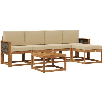 vidaXL Outdoor-Sofagarnitur mit Kissen 6 Stk Natur und Beige Polyester 3385149 vidaXL Outdoor-Sofagarnitur mit Kissen 6 Stk Natur und Beige Polyester 3385149