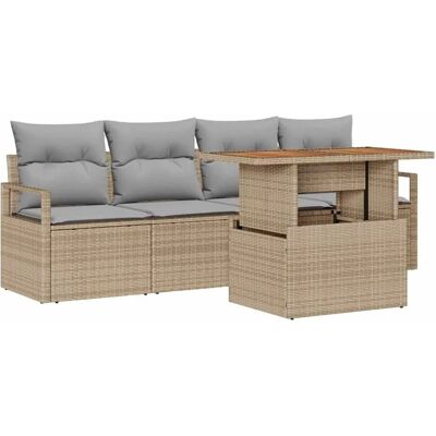 vidaXL Garten-Sofa-Set mit Kissen 5-Tlg Beige und Hellgrau 3349643 vidaXL Garten-Sofa-Set mit Kissen 5-Tlg Beige und Hellgrau 3349643