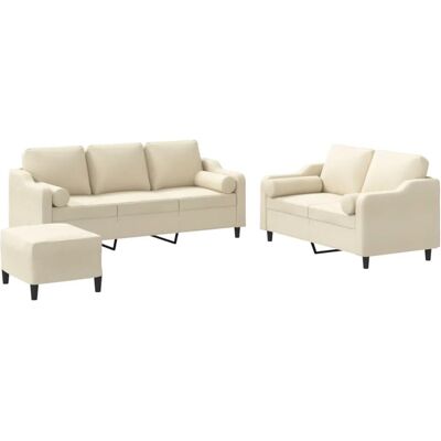 vidaXL 3-Tlg Sofagarnitur mit Kissen Creme Stoff 3201860 vidaXL 3-Tlg Sofagarnitur mit Kissen Creme Stoff 3201860