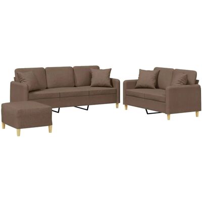 vidaXL 3-Tlg Sofagarnitur mit Kissen Braun Stoff 3202145 vidaXL 3-Tlg Sofagarnitur mit Kissen Braun Stoff 3202145