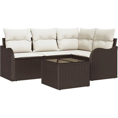 vidaXL Garten-Sofa-Set mit Kissen 5-Tlg Braun Poly Rattan 3345688 vidaXL Garten-Sofa-Set mit Kissen 5-Tlg Braun Poly Rattan 3345688