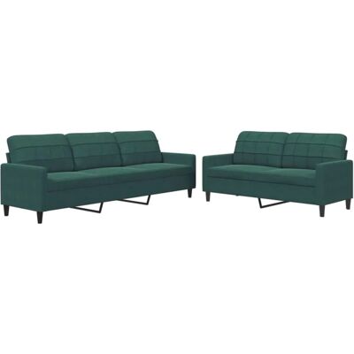 vidaXL Sofaset - Dunkelgrüner Samt - Modern 2/3-Sitzer vidaXL Sofaset - Dunkelgrüner Samt - Modern 2/3-Sitzer