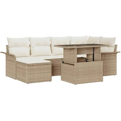 vidaXL Garten-Sofa-Set mit Kissen mit Speicher 7-Tlg Beige Poly Rattan 3357054 vidaXL Garten-Sofa-Set mit Kissen mit Speicher 7-Tlg Beige Poly Rattan 3357054