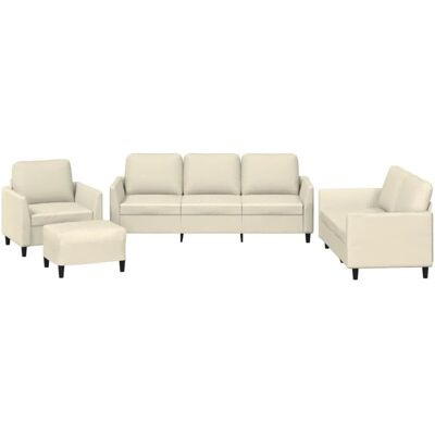 vidaXL 4-Tlg Sofagarnitur mit Kissen Creme Kunstleder 3201746 vidaXL 4-Tlg Sofagarnitur mit Kissen Creme Kunstleder 3201746
