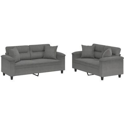 vidaXL 2-Tlg Sofagarnitur mit Kissen Dunkelgrau Mikrofasergewebe 3202328 vidaXL 2-Tlg Sofagarnitur mit Kissen Dunkelgrau Mikrofasergewebe 3202328