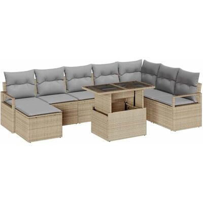 vidaXL Garten-Sofa-Set mit Kissen 9-Tlg Beige und Hellgrau 3348876 vidaXL Garten-Sofa-Set mit Kissen 9-Tlg Beige und Hellgrau 3348876