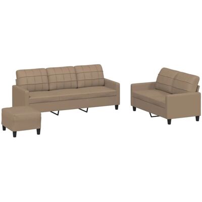 vidaXL 3-Tlg Sofagarnitur mit Kissen Cappuccino-Braun Kunstleder 3201387 vidaXL 3-Tlg Sofagarnitur mit Kissen Cappuccino-Braun Kunstleder 3201387