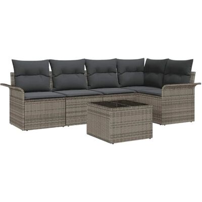 vidaXL Garten-Sofa-Set mit Kissen mit Speicher 6-Tlg Grau Poly Rattan 3354038 vidaXL Garten-Sofa-Set mit Kissen mit Speicher 6-Tlg Grau Poly Rattan 3354038