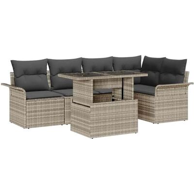 vidaXL Garten-Sofa-Set mit Kissen 6-Tlg Hellgrau Poly Rattan 3357025 vidaXL Garten-Sofa-Set mit Kissen 6-Tlg Hellgrau Poly Rattan 3357025