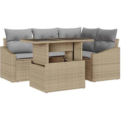 vidaXL Garten-Sofa-Set mit Kissen 5-Tlg Beige und Hellgrau 3357733 vidaXL Garten-Sofa-Set mit Kissen 5-Tlg Beige und Hellgrau 3357733