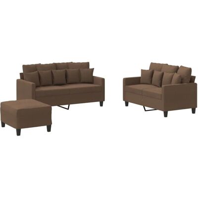 vidaXL 3-Tlg Sofagarnitur mit Kissen Braun Stoff 3201659 vidaXL 3-Tlg Sofagarnitur mit Kissen Braun Stoff 3201659