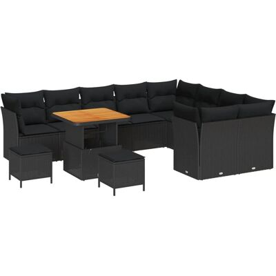 vidaXL Garten-Sofa-Set mit Kissen mit Speicher 12-Tlg Schwarz 3363469 vidaXL Garten-Sofa-Set mit Kissen mit Speicher 12-Tlg Schwarz 3363469