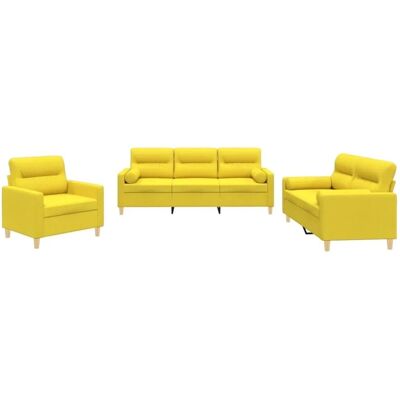 vidaXL 3-teiliges hellgelbes Stoffsofa-Set vidaXL 3-teiliges hellgelbes Stoffsofa-Set
