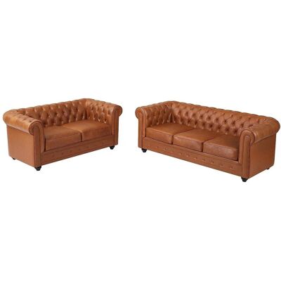 Vente-unique Couchgarnitur Chesterfield Camel 165 cm 205 cm Vente-unique Couchgarnitur Chesterfield Camel 165 cm 205 cm
