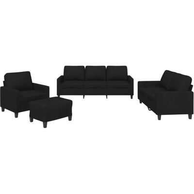 vidaXL 4-teiliges Schwarzes Stoffsofa-Set - Wohnzimmermöbel vidaXL 4-teiliges Schwarzes Stoffsofa-Set - Wohnzimmermöbel