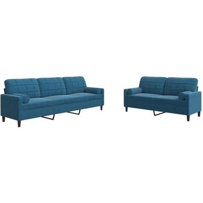 vidaXL Blaues Samtsofa-Set 2-teilig mit Kissen & Nackenrollen vidaXL Blaues Samtsofa-Set 2-teilig mit Kissen & Nackenrollen