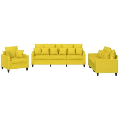 vidaXL 3-Tlg Sofagarnitur mit Kissen Hellgelb Stoff 3201637 vidaXL 3-Tlg Sofagarnitur mit Kissen Hellgelb Stoff 3201637