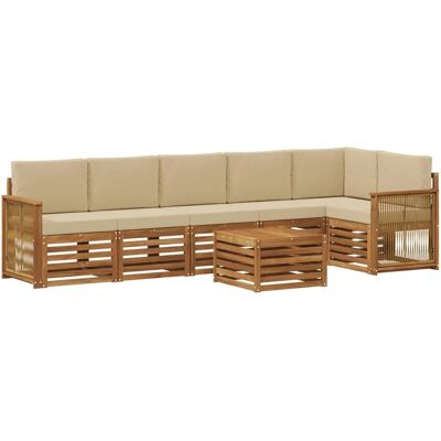 vidaXL Ecksofa Set 6 Stk Natur Massives Akazienholz und Polyester 3384449 vidaXL Ecksofa Set 6 Stk Natur Massives Akazienholz und Polyester 3384449