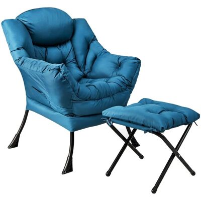 Costway Sessel mit Hocker Relaxsessel mit Armlehnen & Seitentasche Blau Costway Sessel mit Hocker Relaxsessel mit Armlehnen & Seitentasche Blau