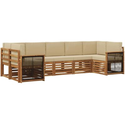 vidaXL Ecksofa Set 6 Stk Natur Massives Akazienholz und Polyester 3384804 vidaXL Ecksofa Set 6 Stk Natur Massives Akazienholz und Polyester 3384804