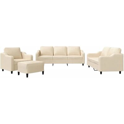 vidaXL 4-Tlg Sofagarnitur mit Kissen Creme Stoff 3201780 vidaXL 4-Tlg Sofagarnitur mit Kissen Creme Stoff 3201780