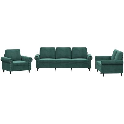 vidaXL 3-Tlg Sofagarnitur mit Kissen Dunkelgrün Samt 3202172 vidaXL 3-Tlg Sofagarnitur mit Kissen Dunkelgrün Samt 3202172