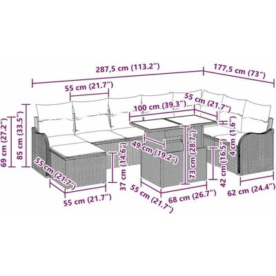 vidaXL Garten-Sofa-Set mit Kissen 9-Tlg Beige Poly Rattan 3348517 vidaXL Garten-Sofa-Set mit Kissen 9-Tlg Beige Poly Rattan 3348517