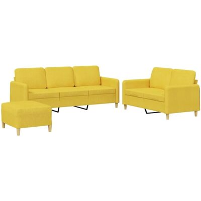 vidaXL 3-Tlg Sofagarnitur mit Kissen Hellgelb Stoff 3202131 vidaXL 3-Tlg Sofagarnitur mit Kissen Hellgelb Stoff 3202131