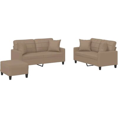 vidaXL 3-Tlg Sofagarnitur mit Kissen Cappuccino-Braun Kunstleder 3201377 vidaXL 3-Tlg Sofagarnitur mit Kissen Cappuccino-Braun Kunstleder 3201377