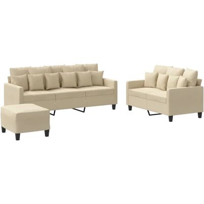 vidaXL 3-teiliges cremefarbenes Stoffsofa-Set vidaXL 3-teiliges cremefarbenes Stoffsofa-Set