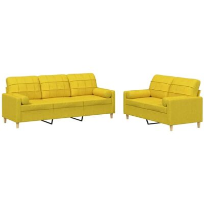 vidaXL 2-Tlg Sofagarnitur mit Kissen Hellgelb Stoff 3201327 vidaXL 2-Tlg Sofagarnitur mit Kissen Hellgelb Stoff 3201327