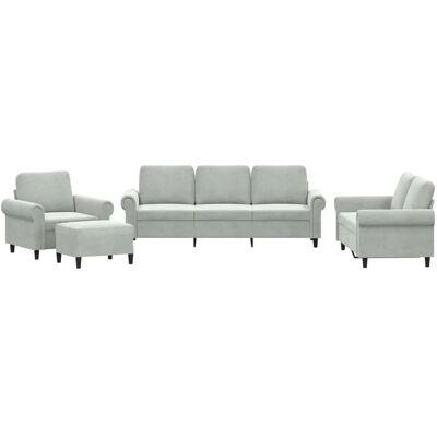 VIDAXL Grau Velours 4-Teile Sofaset - Wohnzimmermöbel VIDAXL Grau Velours 4-Teile Sofaset - Wohnzimmermöbel