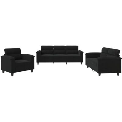 vidaXL 3-Tlg Sofagarnitur mit Kissen Schwarz Mikrofasergewebe 3202293 vidaXL 3-Tlg Sofagarnitur mit Kissen Schwarz Mikrofasergewebe 3202293