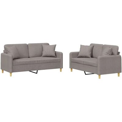 vidaXL 2-Tlg Sofagarnitur mit Kissen Taupe Stoff 3202109 vidaXL 2-Tlg Sofagarnitur mit Kissen Taupe Stoff 3202109