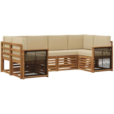 vidaXL Ecksofa Set 5 Stk Natur Massives Akazienholz und Polyester 3384774 vidaXL Ecksofa Set 5 Stk Natur Massives Akazienholz und Polyester 3384774
