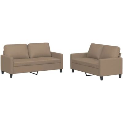 vidaXL 2-Tlg Sofagarnitur mit Kissen Cappuccino-Braun Kunstleder 3201412 vidaXL 2-Tlg Sofagarnitur mit Kissen Cappuccino-Braun Kunstleder 3201412