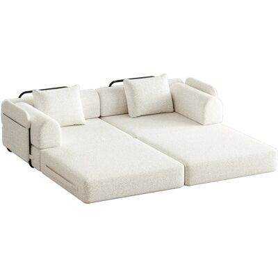 PXloue Schlafsofa 2 in 1 Sofa 2 Sitzer mit Bettfunktion Metallrahmen Armlehnen Stauraum Chenille Beige PXloue Schlafsofa 2 in 1 Sofa 2 Sitzer mit Bettfunktion Metallrahmen Armlehnen Stauraum Chenille Beige