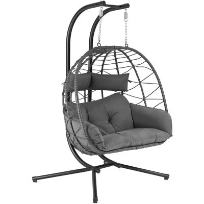 Juskys Doppel Hängesessel Aria aus Polyrattan mit Gestell Grau Juskys Doppel Hängesessel Aria aus Polyrattan mit Gestell Grau