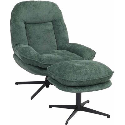 MCW Relaxsessel mit Hocker P32 Drehbar Metall Stoff/Textil Chenille Grün MCW Relaxsessel mit Hocker P32 Drehbar Metall Stoff/Textil Chenille Grün