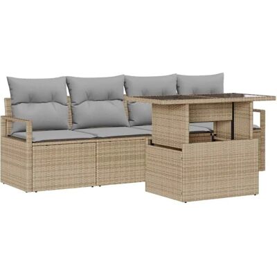 vidaXL Sofa Set mit Kissen 5-Tlg Beige Poly-Rattan 3348726 vidaXL Sofa Set mit Kissen 5-Tlg Beige Poly-Rattan 3348726