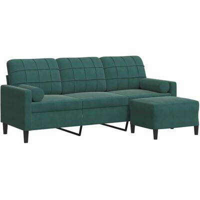 VidaXL Dunkelgrüner Samtsofa mit Hocker - 3-Sitzer VidaXL Dunkelgrüner Samtsofa mit Hocker - 3-Sitzer